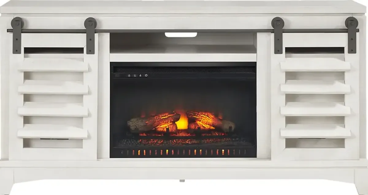 Canoe Creek II White 66 in. Console with Electric Log Fireplace