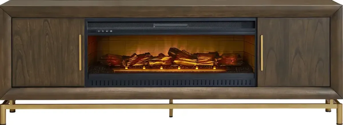 Fontaine Brown 84"" Console with Electric Log Fireplace