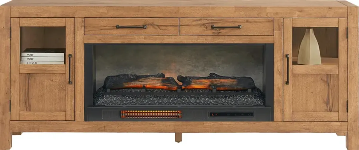 Edgewater Brown 80 in. Console with Electric Log Fireplace