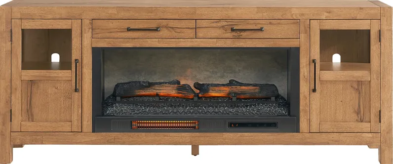 Edgewater Brown 80 in. Console with Electric Log Fireplace