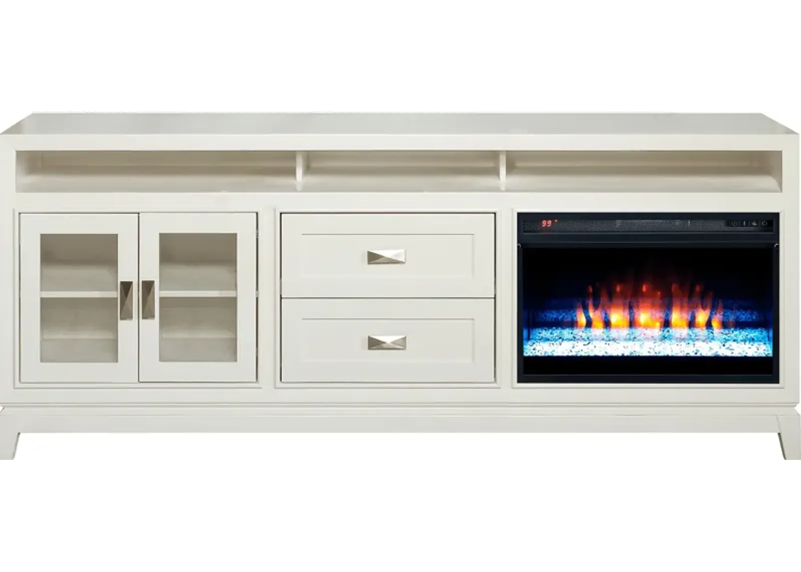 River Terrace Off-White 82 in. Console with Electric Fireplace