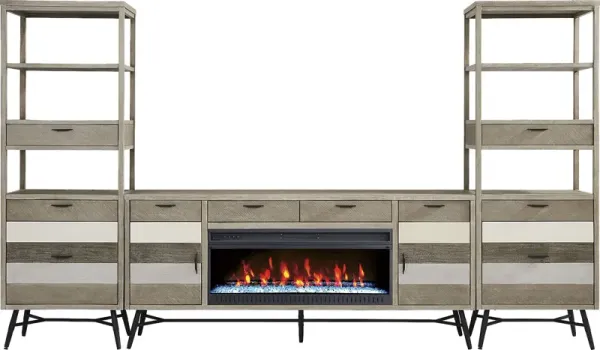 Midtown Loft Gray 4 Pc Wall Unit with 80 in. Console and Electric Fireplace