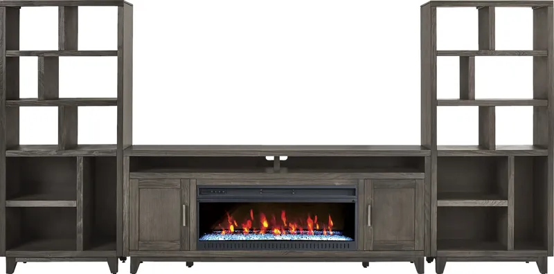 Valinor Smoke 4 Pc Wall Unit with 80 in. Console and Electric Fireplace