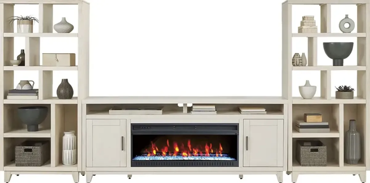 Valinor White 4 Pc Wall Unit with 80 in. Console and Electric Fireplace