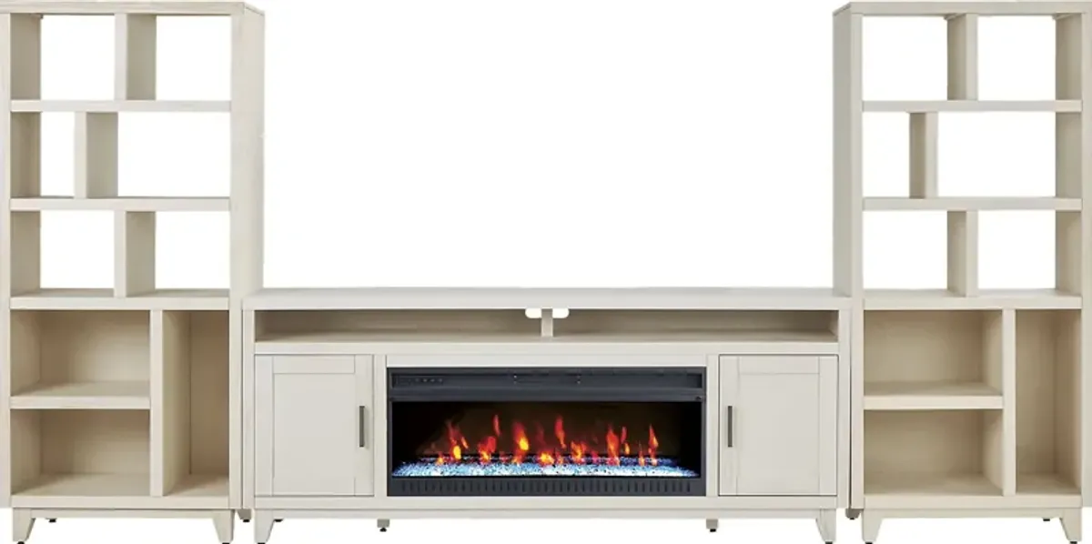 Valinor White 4 Pc Wall Unit with 80 in. Console and Electric Fireplace