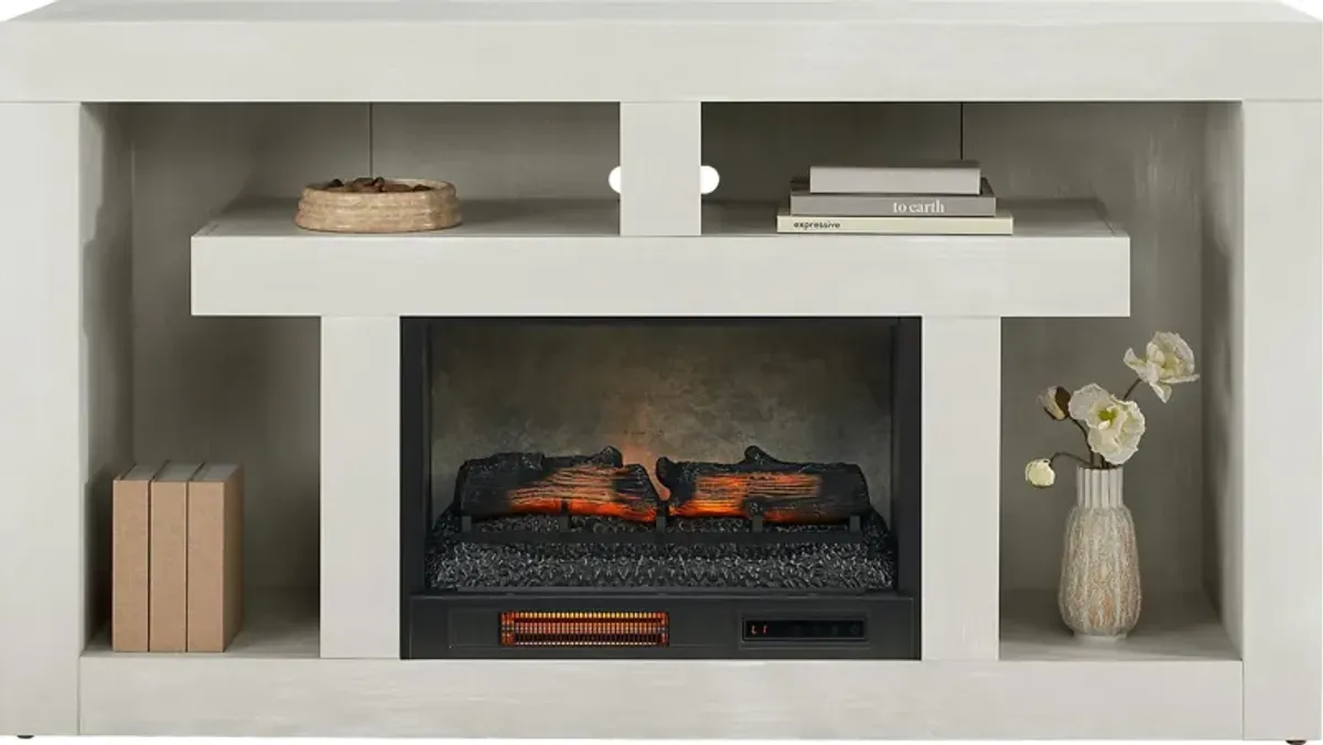 Brookland Park Light Gray 66 in. Console with Electric Log Fireplace