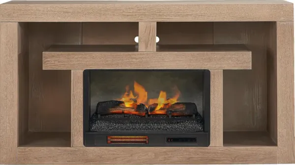 Brookland Park Brown 66 in. Console with Electric Log Fireplace