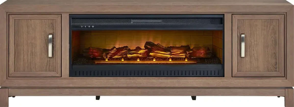 Hartney Mill Brown 80 in. Console with Electric Log Fireplace