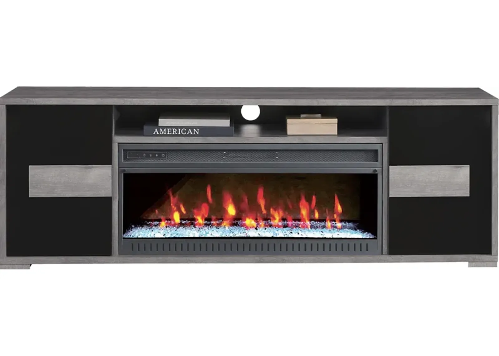 Studio Place Black 78 in. Console with Electric Fireplace