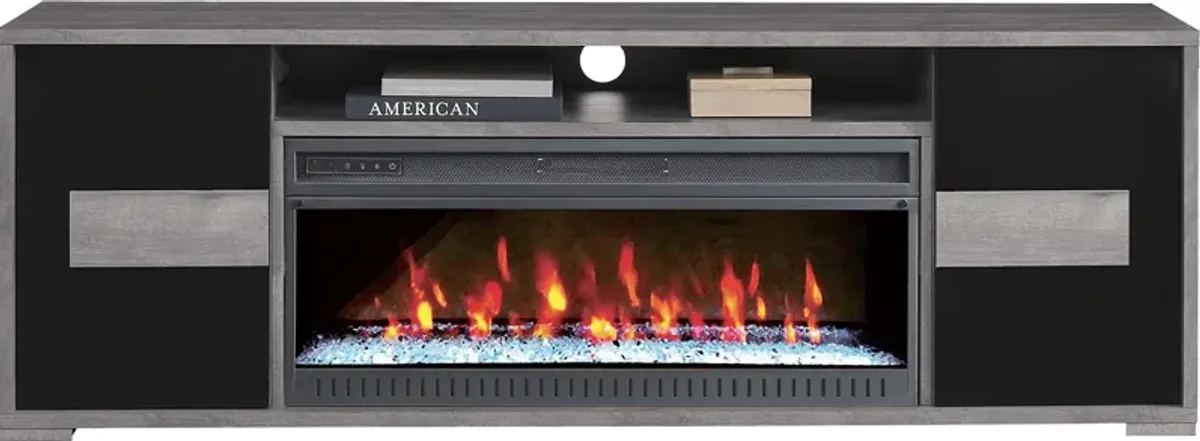 Studio Place Black 78 in. Console with Electric Fireplace