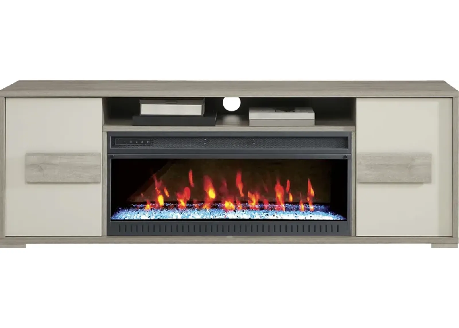 Studio Place Silver 78 in. Console with Electric Fireplace