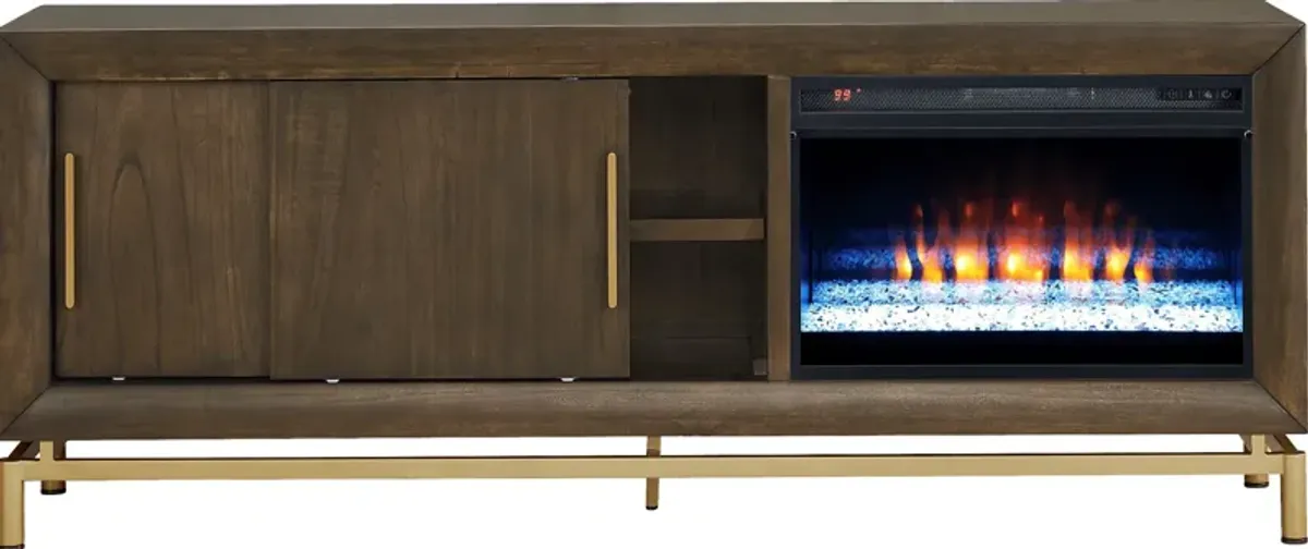 Fontaine Brown 74"" Console with Electric Fireplace