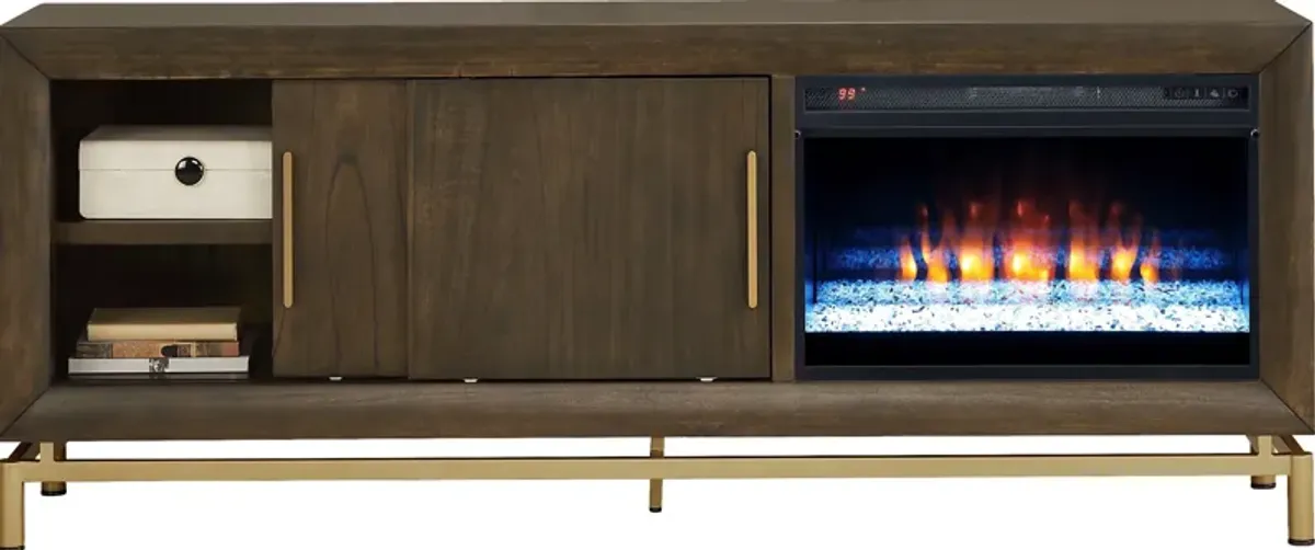 Fontaine Brown 74"" Console with Electric Fireplace