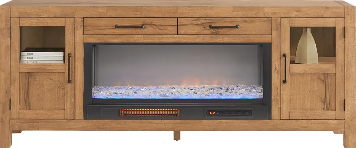 Edgewater Brown 80 in. Console with Electric Fireplace