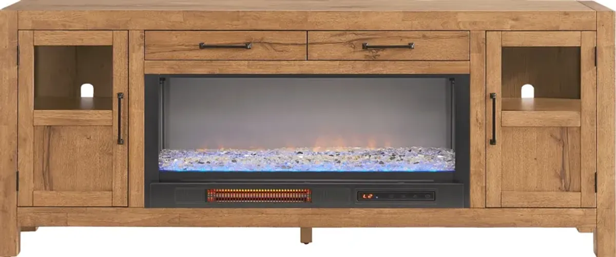 Edgewater Brown 80 in. Console with Electric Fireplace