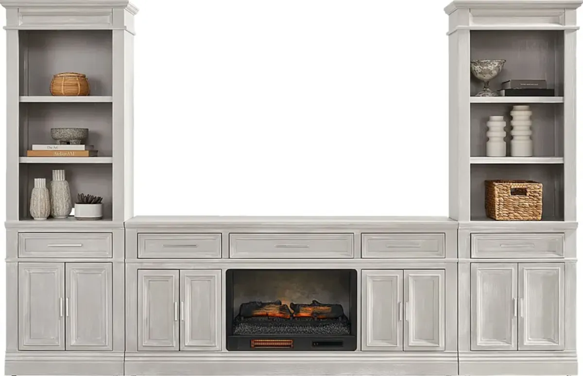 Stephenson Light Gray 4 Pc Wall Unit with 70 in. Console and Electric Log Fireplace