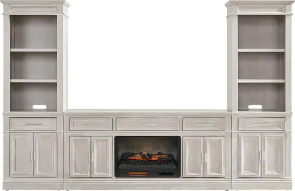 Stephenson Light Gray 4 Pc Wall Unit with 70" Console and Electric Log Fireplace