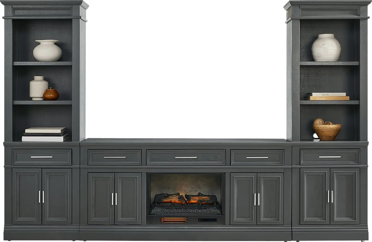 Stephenson Dark Gray 4 Pc Wall Unit with 70 in. Console and Electric Log Fireplace