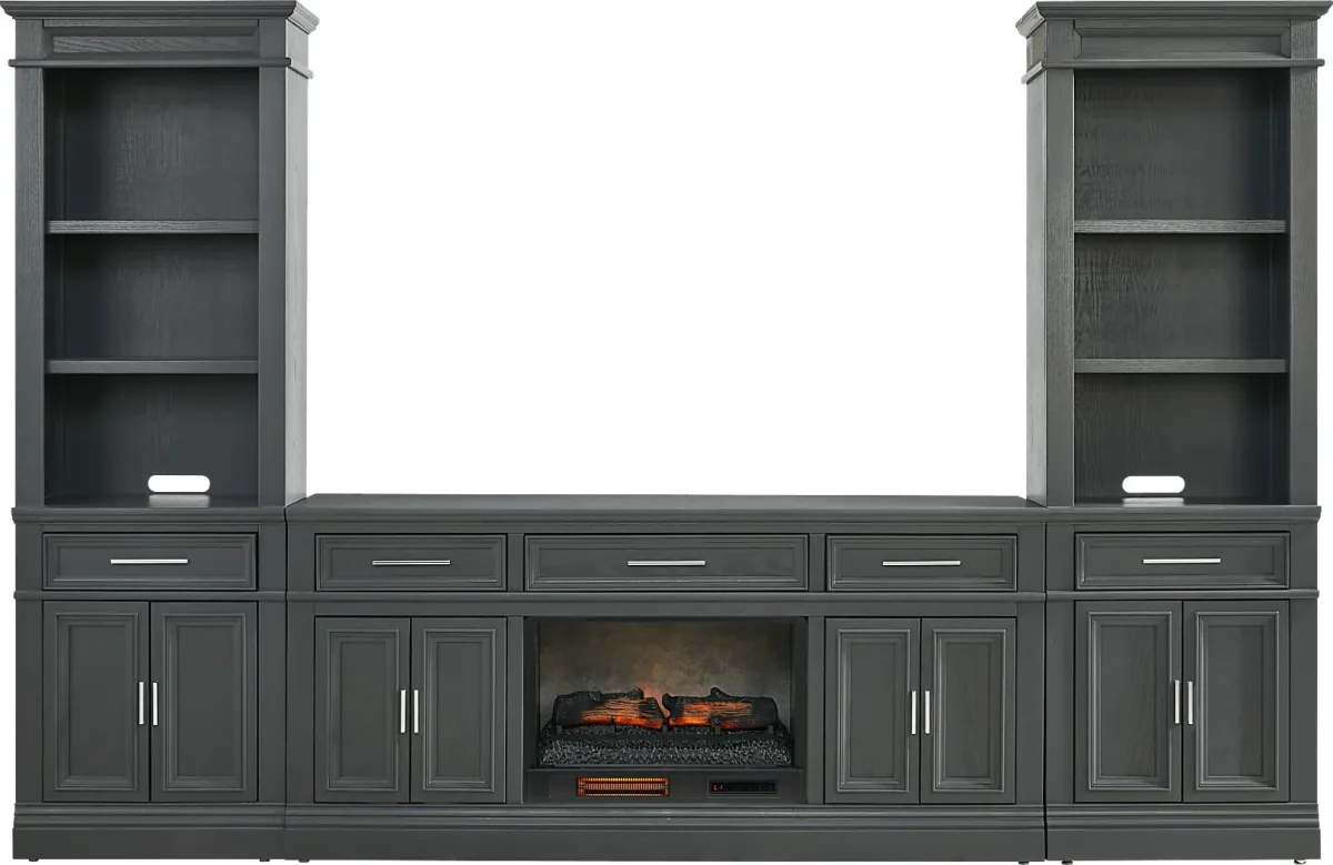 Stephenson Dark Gray 4 Pc Wall Unit with 70 in. Console and Electric Log Fireplace