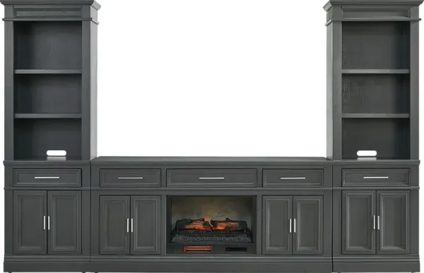 Stephenson Dark Gray 4 Pc Wall Unit with 70 in. Console and Electric Log Fireplace