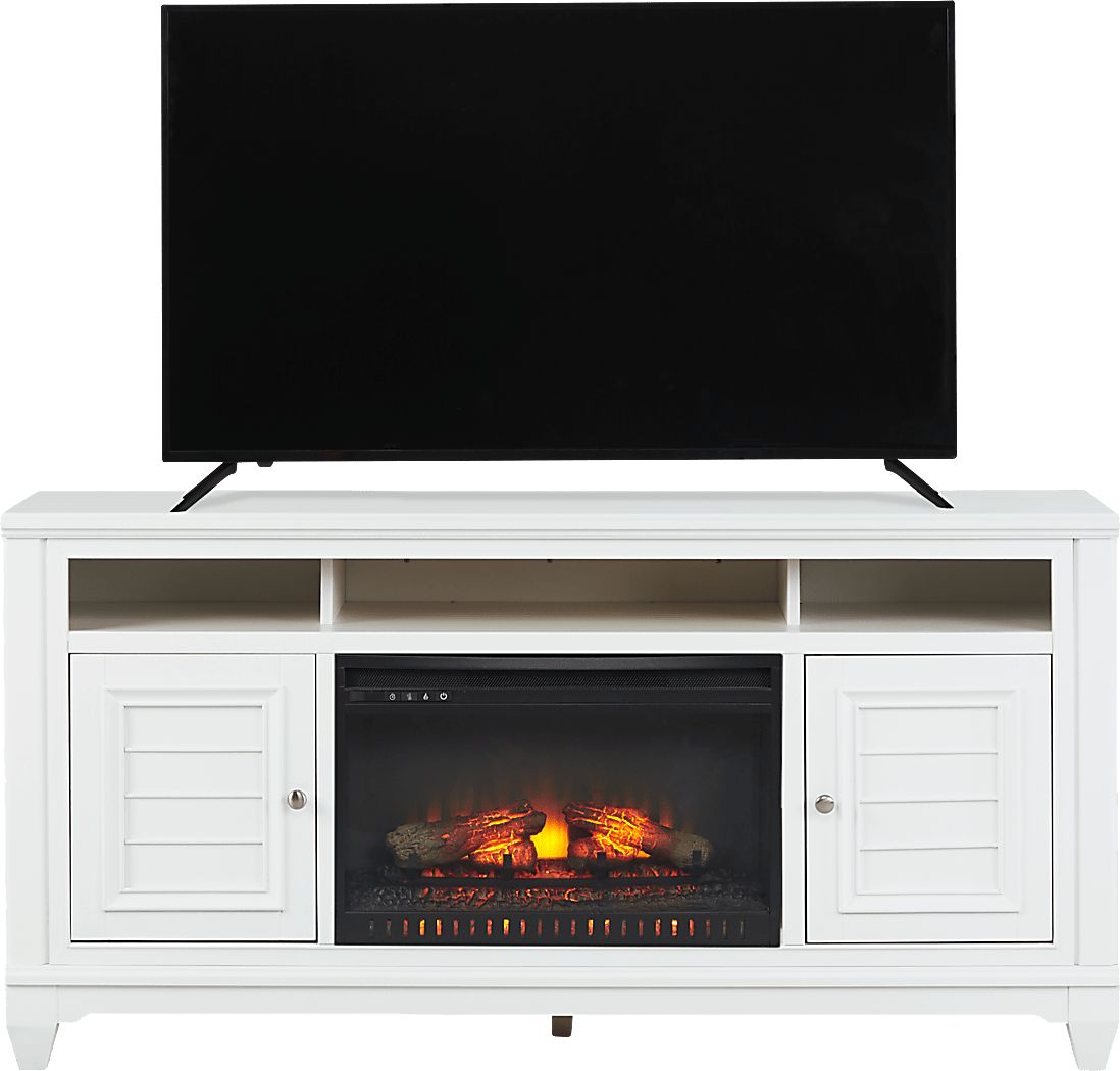 Hilton Head White 66 in. Console with Electric Log Fireplace