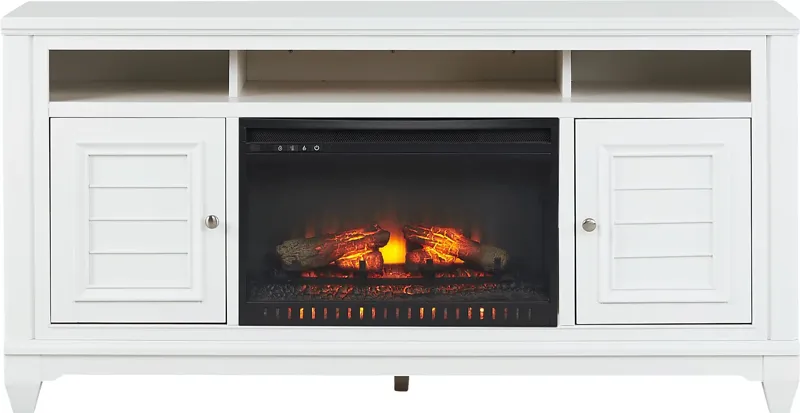 Hilton Head White 66 in. Console with Electric Log Fireplace
