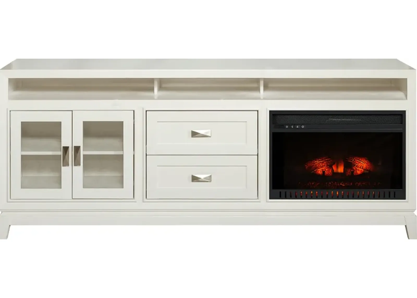 River Terrace Off-White 82 in. Console with Electric Log Fireplace