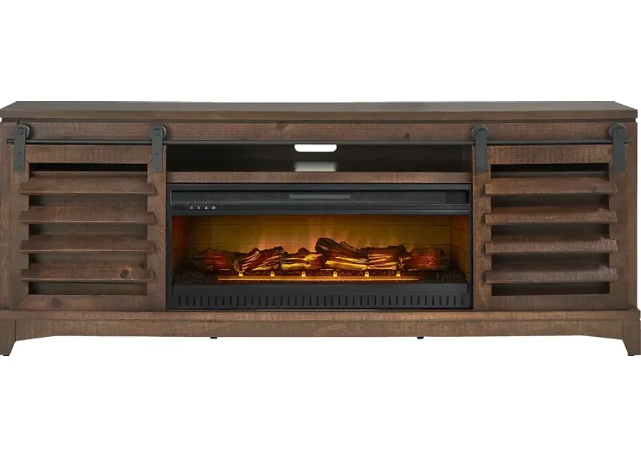 Canoe Creek II Tobacco 88 in. Console with Electric Log Fireplace