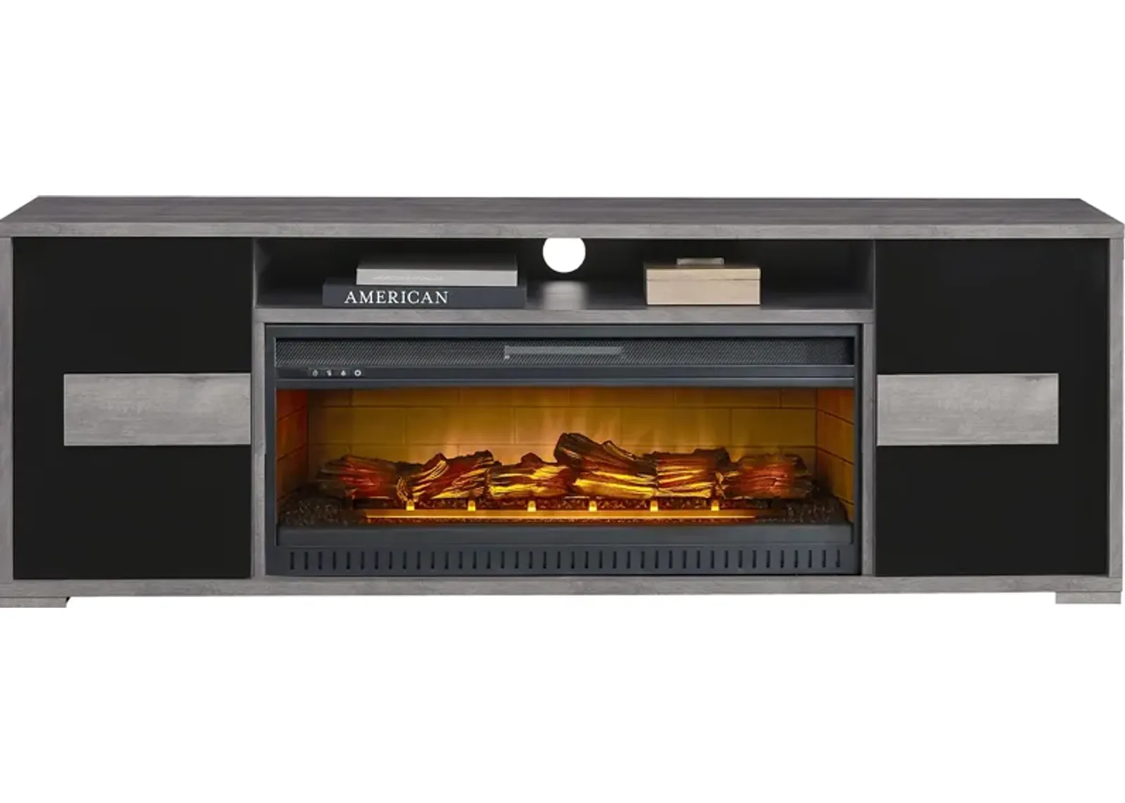 Studio Place Black 78 in. Console with Electric Log Fireplace