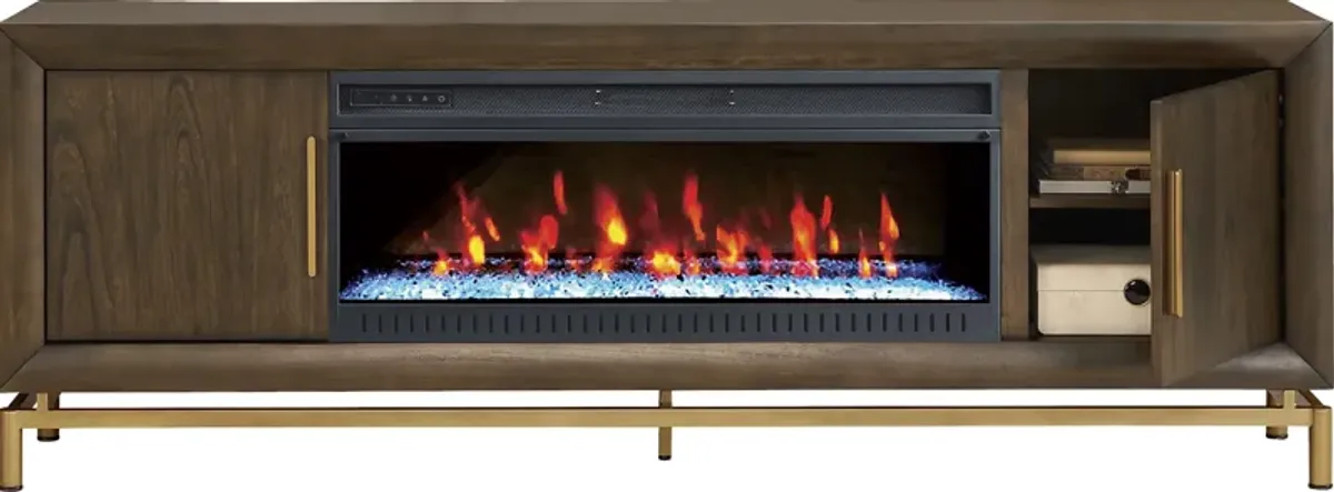 Fontaine Brown 84"" Console with Electric Fireplace