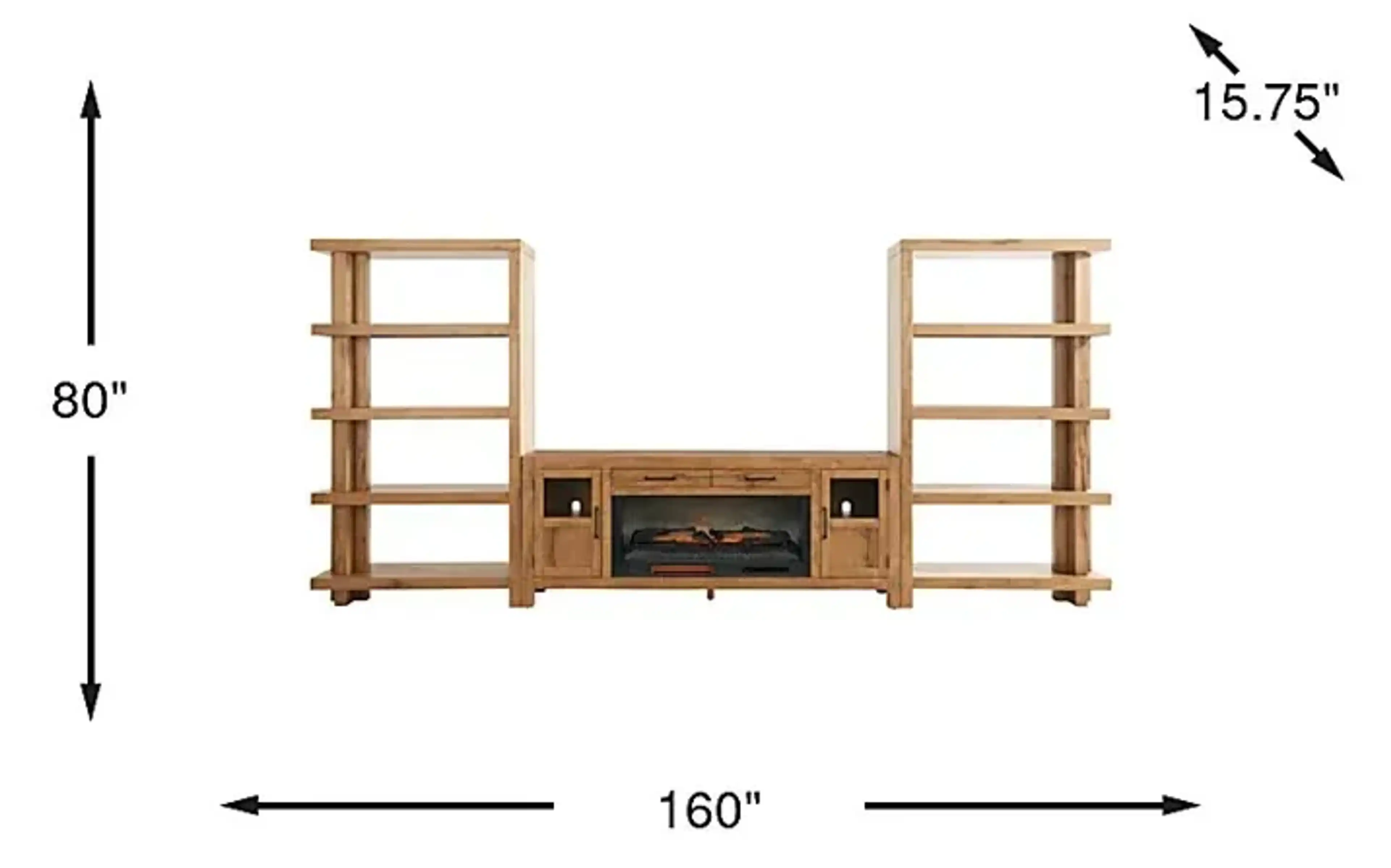 Edgewater Brown 4 Pc Wall Unit with 80 in. Console and Electric Log ...