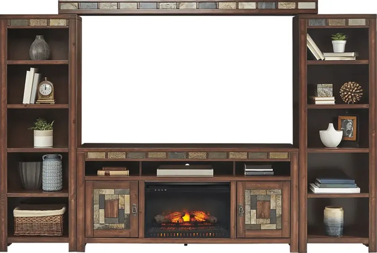 Bartlett II Cherry 5 Pc Wall Unit with 67 in. Console and Electric Log Fireplace