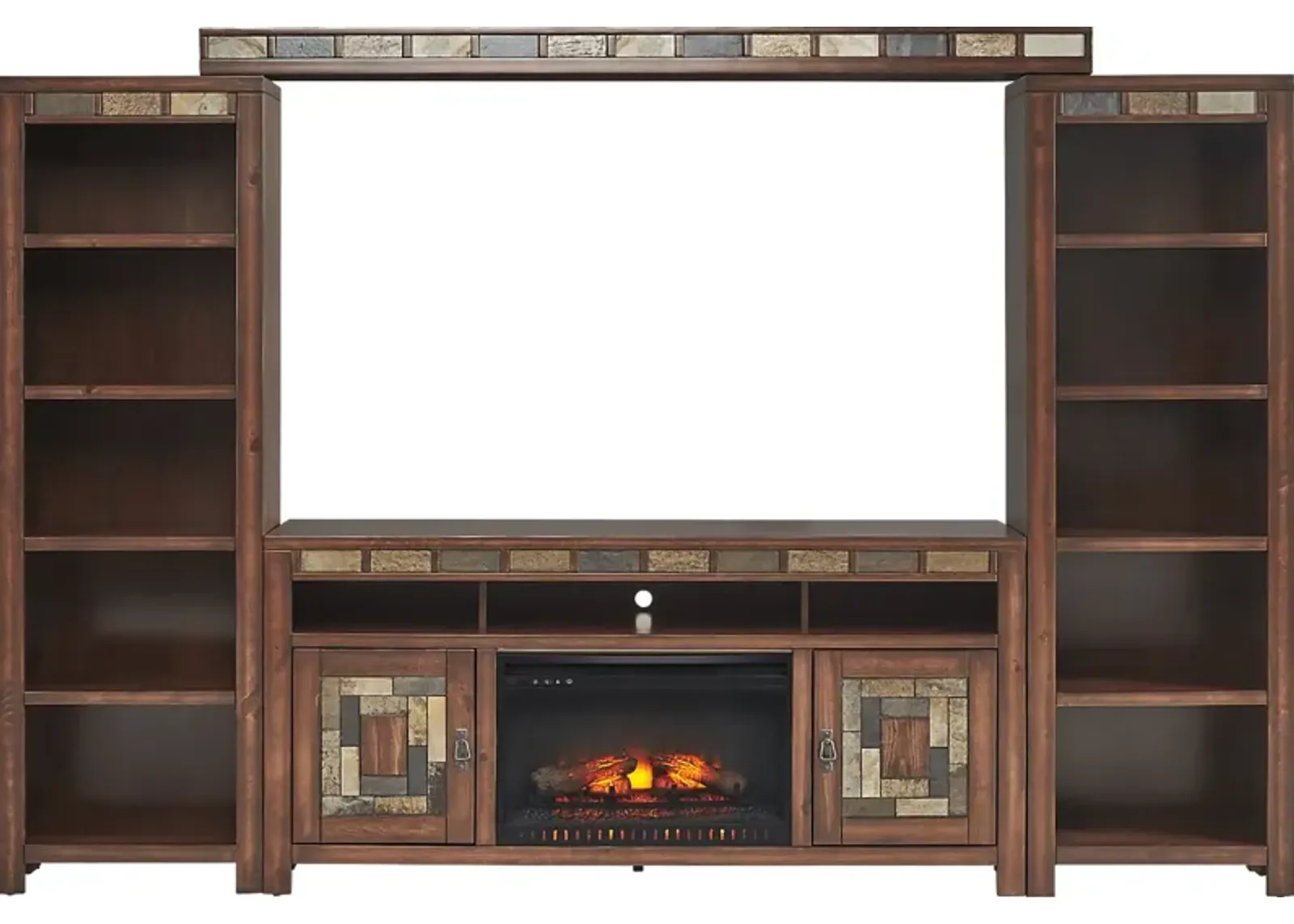 Bartlett II Cherry 5 Pc Wall Unit with 67 in. Console and Electric Log Fireplace