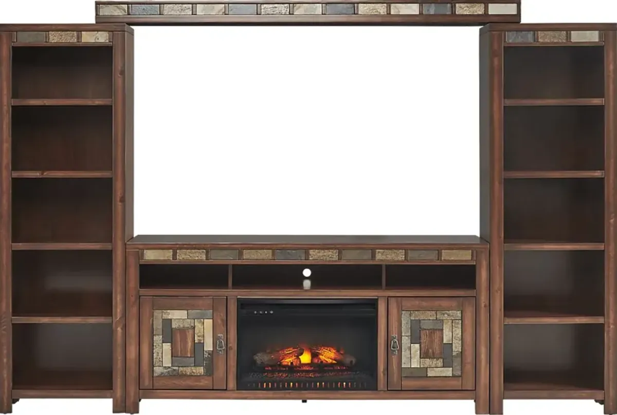 Bartlett II Cherry 5 Pc Wall Unit with 67 in. Console and Electric Log Fireplace