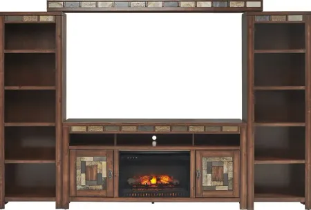Bartlett II Cherry 5 Pc Wall Unit with 67 in. Console and Electric Log Fireplace