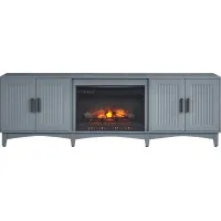 Shanewood II Blue 84 in. Console with Electric Log Fireplace