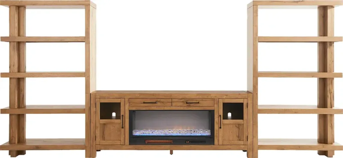 Edgewater Brown 4 Pc Wall Unit with 80 in. Console and Electric Fireplace