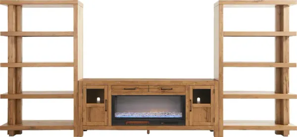 Edgewater Brown 4 Pc Wall Unit with 80 in. Console and Electric Fireplace