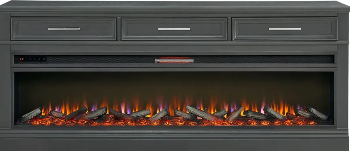 Stephenson Dark Gray 78" Console with Electric Log Fireplace