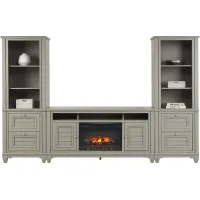 Hilton Head Gray 4 Pc Wall Unit with 66 in. Console and Electric Log Fireplace