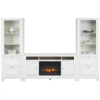 Hilton Head White 4 Pc Wall Unit with 66 in. Console and Electric Log Fireplace