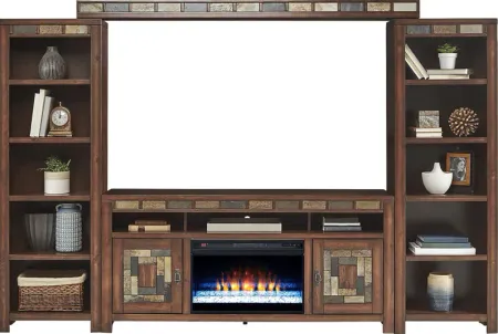 Bartlett II Cherry 5 Pc Wall Unit with 67 in. Console and Electric Fireplace