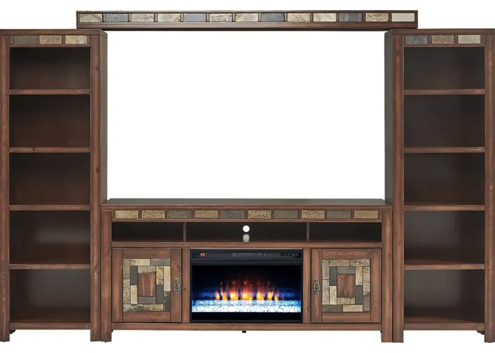 Bartlett II Cherry 5 Pc Wall Unit with 67 in. Console and Electric Fireplace