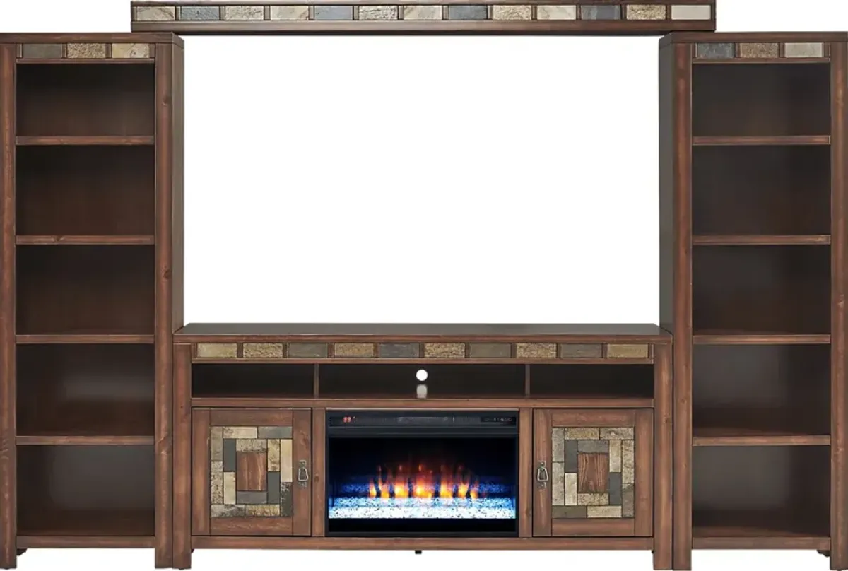 Bartlett II Cherry 5 Pc Wall Unit with 67 in. Console and Electric Fireplace