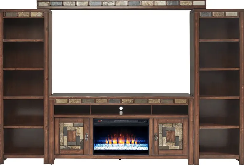 Bartlett II Cherry 5 Pc Wall Unit with 67 in. Console and Electric Fireplace