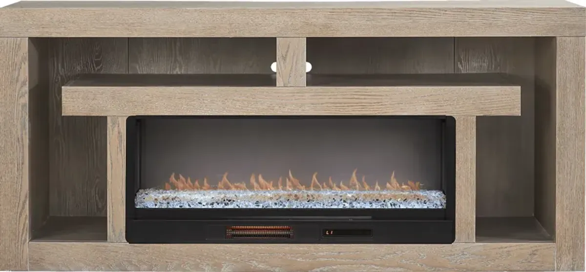 Brookland Park Brown 80 in. Console with Electric Fireplace