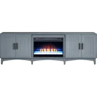 Shanewood II Blue 84 in. Console with Electric Fireplace