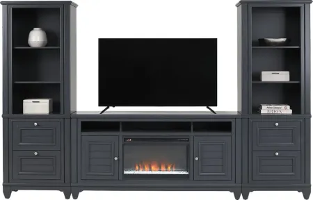 Hilton Head Graphite 4 Pc Wall Unit with 66 in. Console and Electric Fireplace