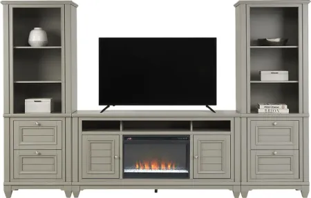 Hilton Head Gray 4 Pc Wall Unit with 66 in. Console and Electric Fireplace
