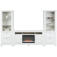 Hilton Head White 4 Pc Wall Unit with 66 in. Console and Electric Fireplace
